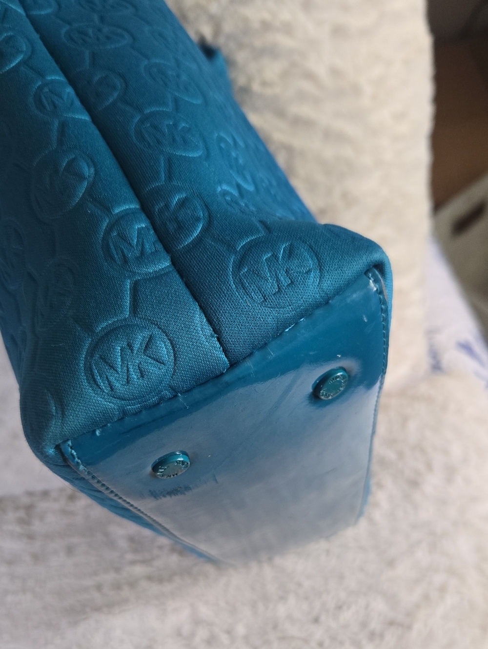 Michael Kors Teal Blue Embossed Logo Tote - Picture 4 of 8